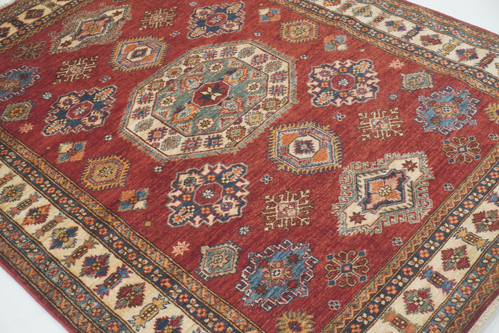 5x7 Red Kazak Hand Knotted Afghan Oriental Rug - Yildiz Rugs