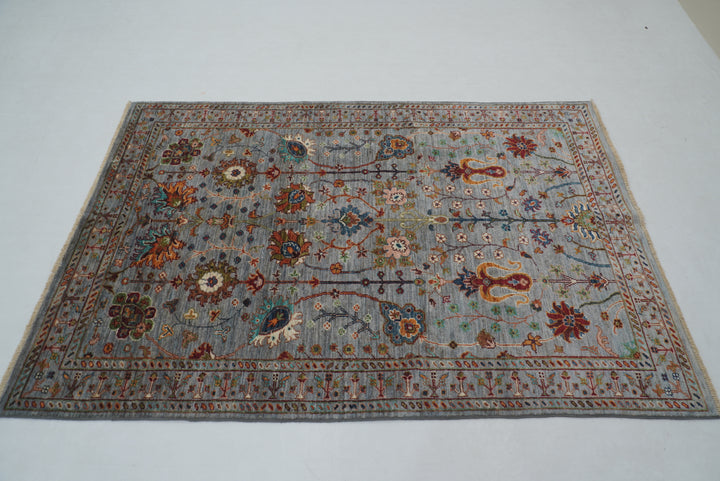 4x6 Blueish Gray Waziri Afghan Hand Knotted Oriental Rug