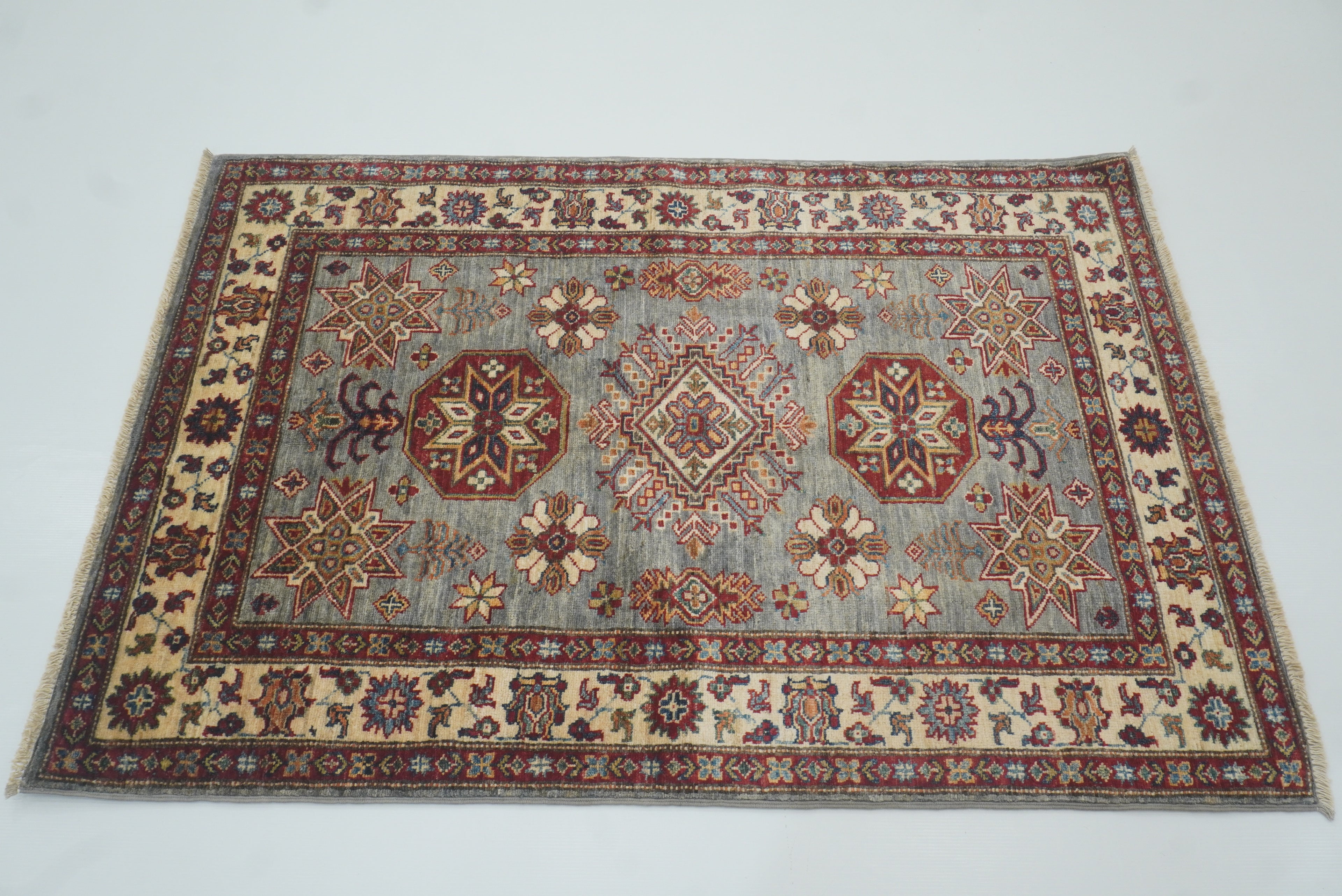 3x5 Gray Kazak Afghan Hand-knotted Rug - Yildiz Rugs