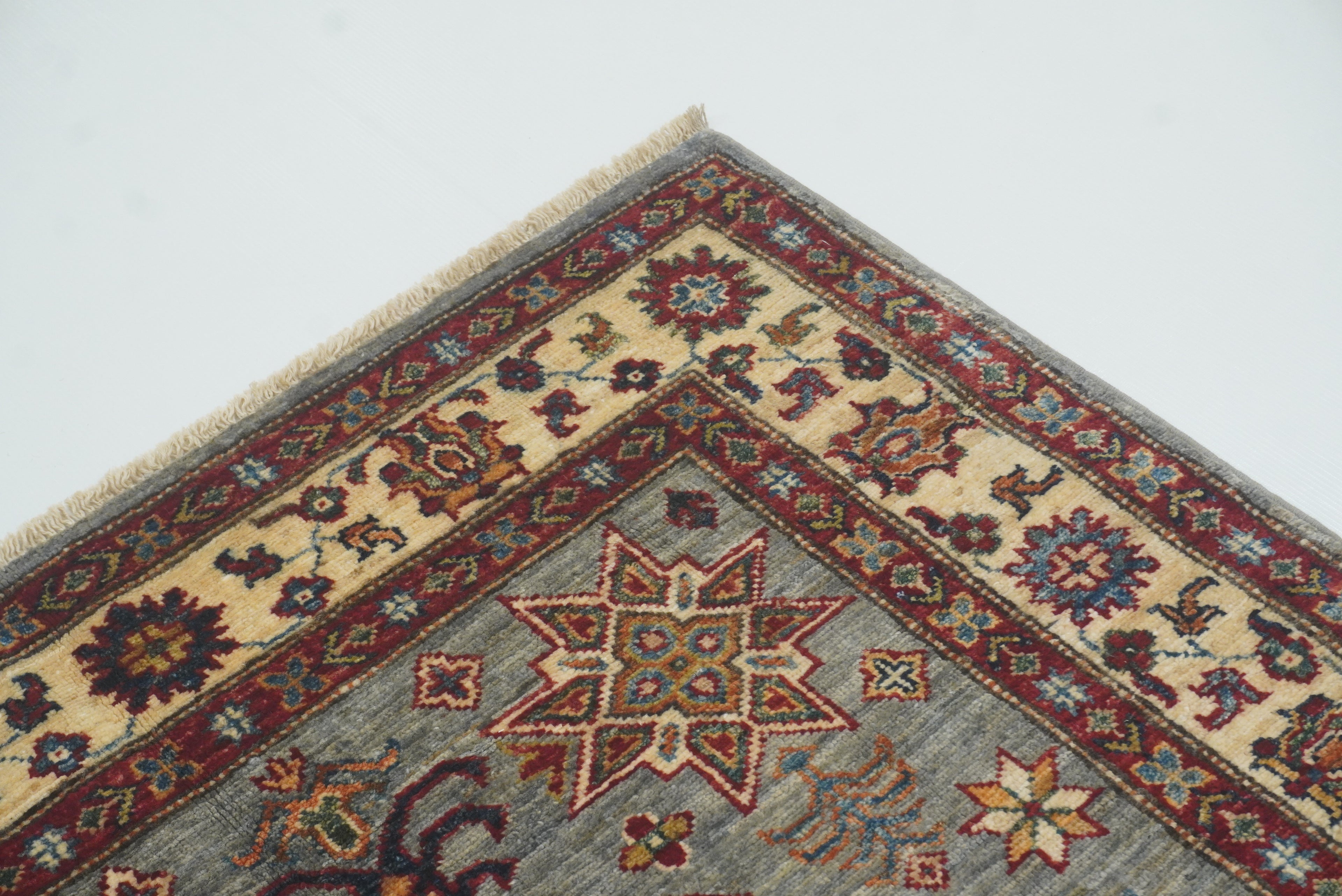 3x5 Gray Kazak Afghan Hand-knotted Rug - Yildiz Rugs