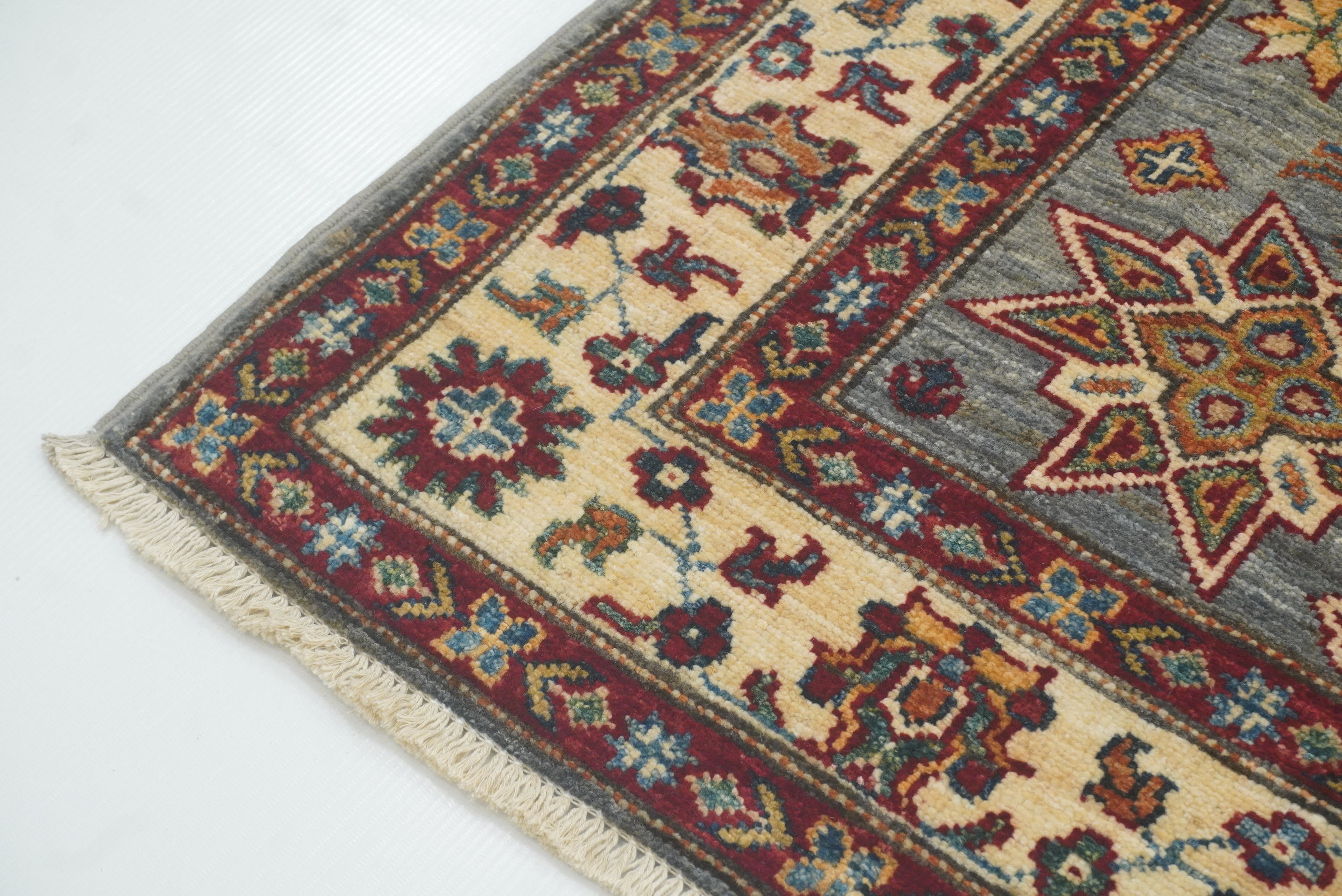 3x5 Gray Kazak Afghan Hand-knotted Rug - Yildiz Rugs