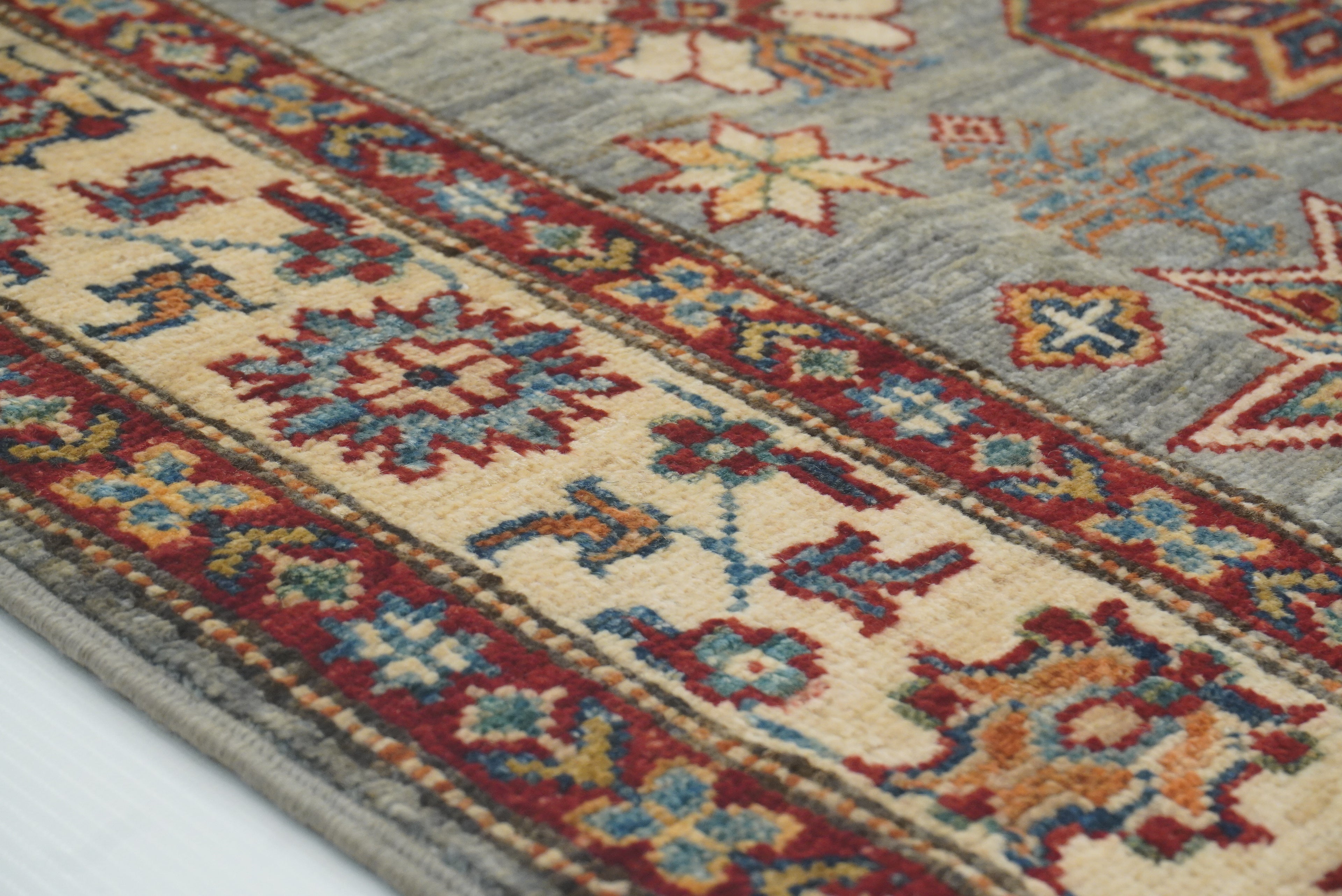 3x5 Gray Kazak Afghan Hand-knotted Rug - Yildiz Rugs