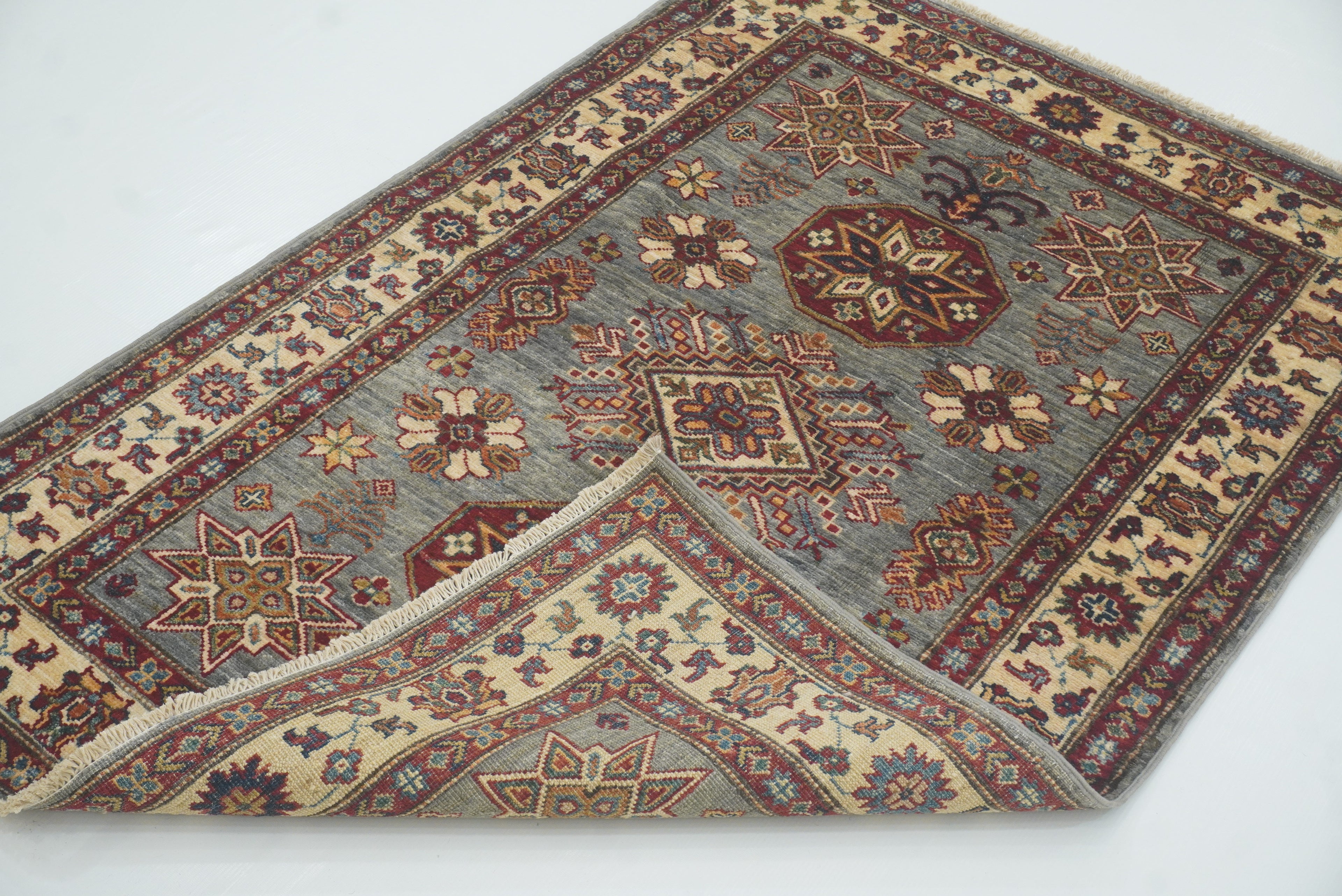 3x5 Gray Kazak Afghan Hand-knotted Rug - Yildiz Rugs