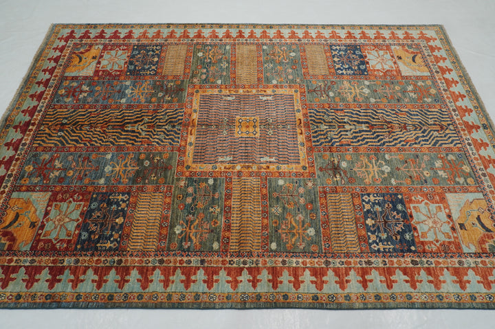 6x8 Greenish Blue Bakhtiari Afghan Hand Knotted Oriental Rug