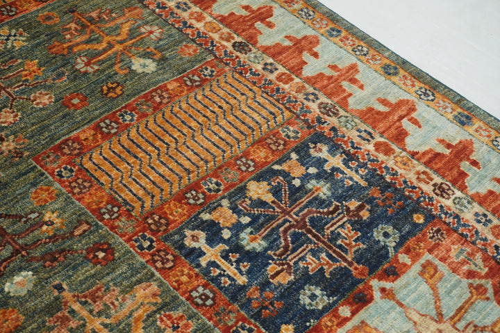 6x8 Greenish Blue Bakhtiari Afghan Hand Knotted Oriental Rug