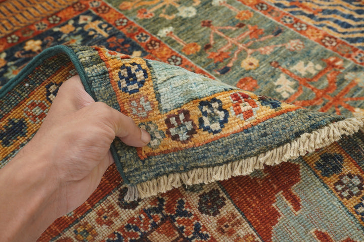 6x8 Greenish Blue Bakhtiari Afghan Hand Knotted Oriental Rug