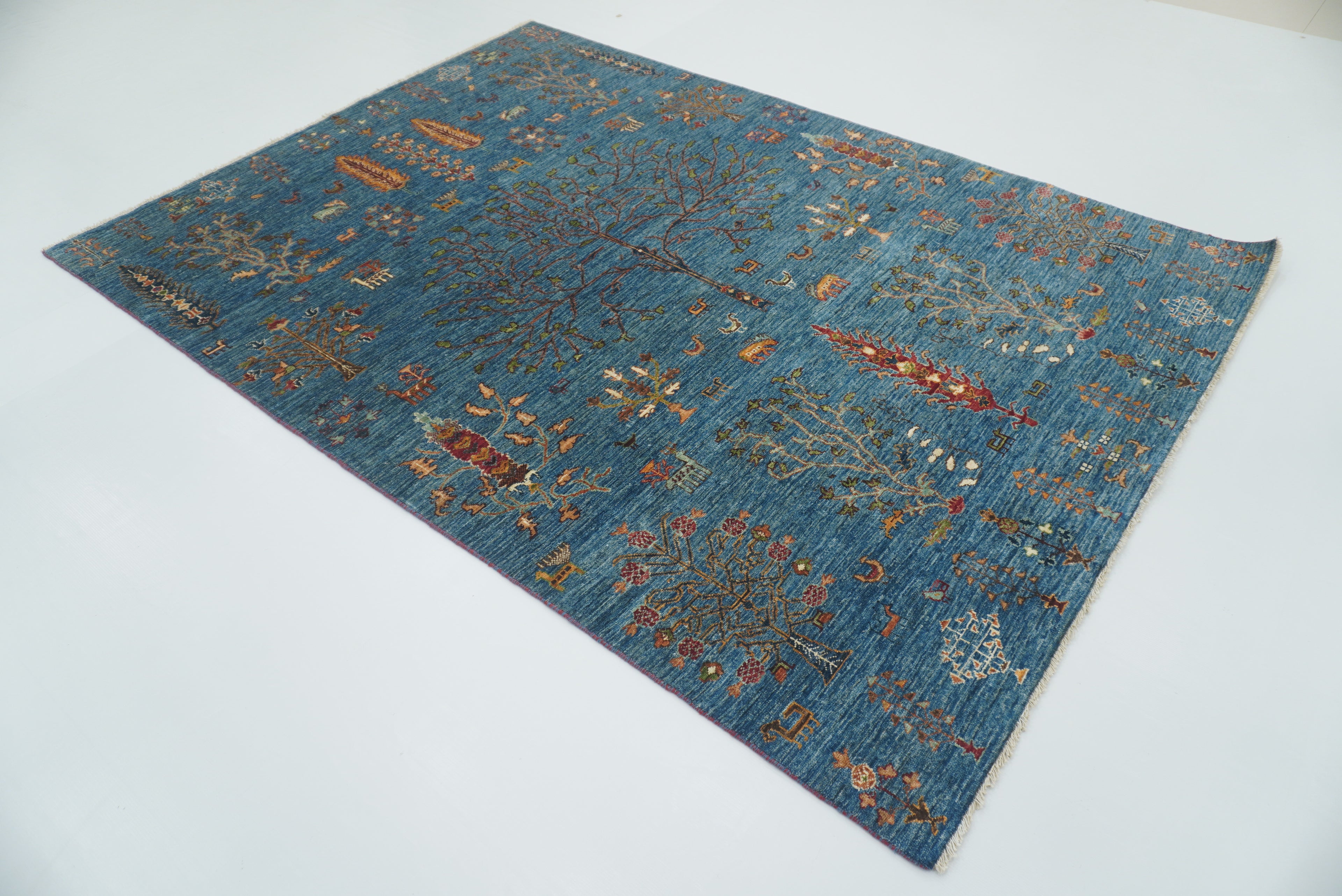 6x8 Blue Gabbeh Hand-Knotted Afghan Tree of Life Rug - Yildiz Rugs