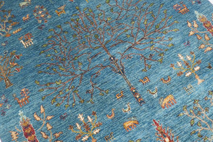 6x8 Blue Gabbeh Hand-Knotted Afghan Tree of Life Rug - Yildiz Rugs
