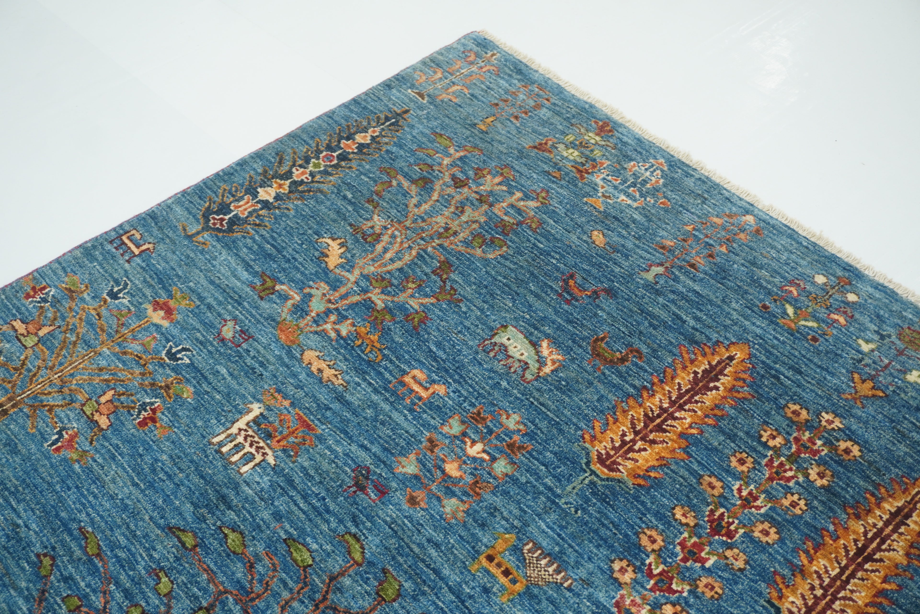 6x8 Blue Gabbeh Hand-Knotted Afghan Tree of Life Rug - Yildiz Rugs