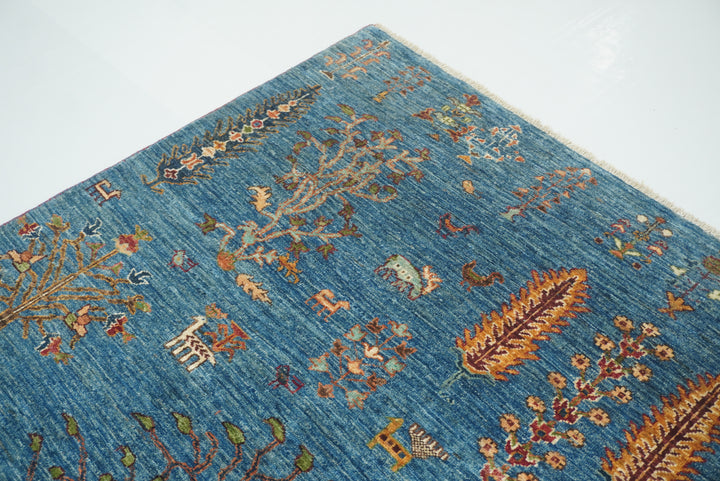 6x8 Blue Gabbeh Hand-Knotted Afghan Tree of Life Rug - Yildiz Rugs