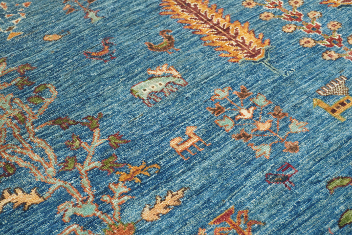 6x8 Blue Gabbeh Hand-Knotted Afghan Tree of Life Rug - Yildiz Rugs