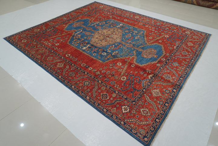 8x10 Blue Red Serapi Afghan Hand knotted Oriental Rug