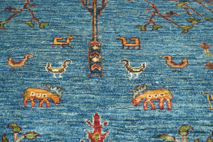 6x8 Blue Gabbeh Hand-Knotted Afghan Tree of Life Rug - Yildiz Rugs