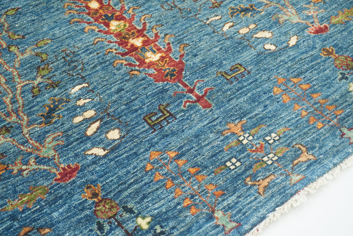 6x8 Blue Gabbeh Hand-Knotted Afghan Tree of Life Rug - Yildiz Rugs