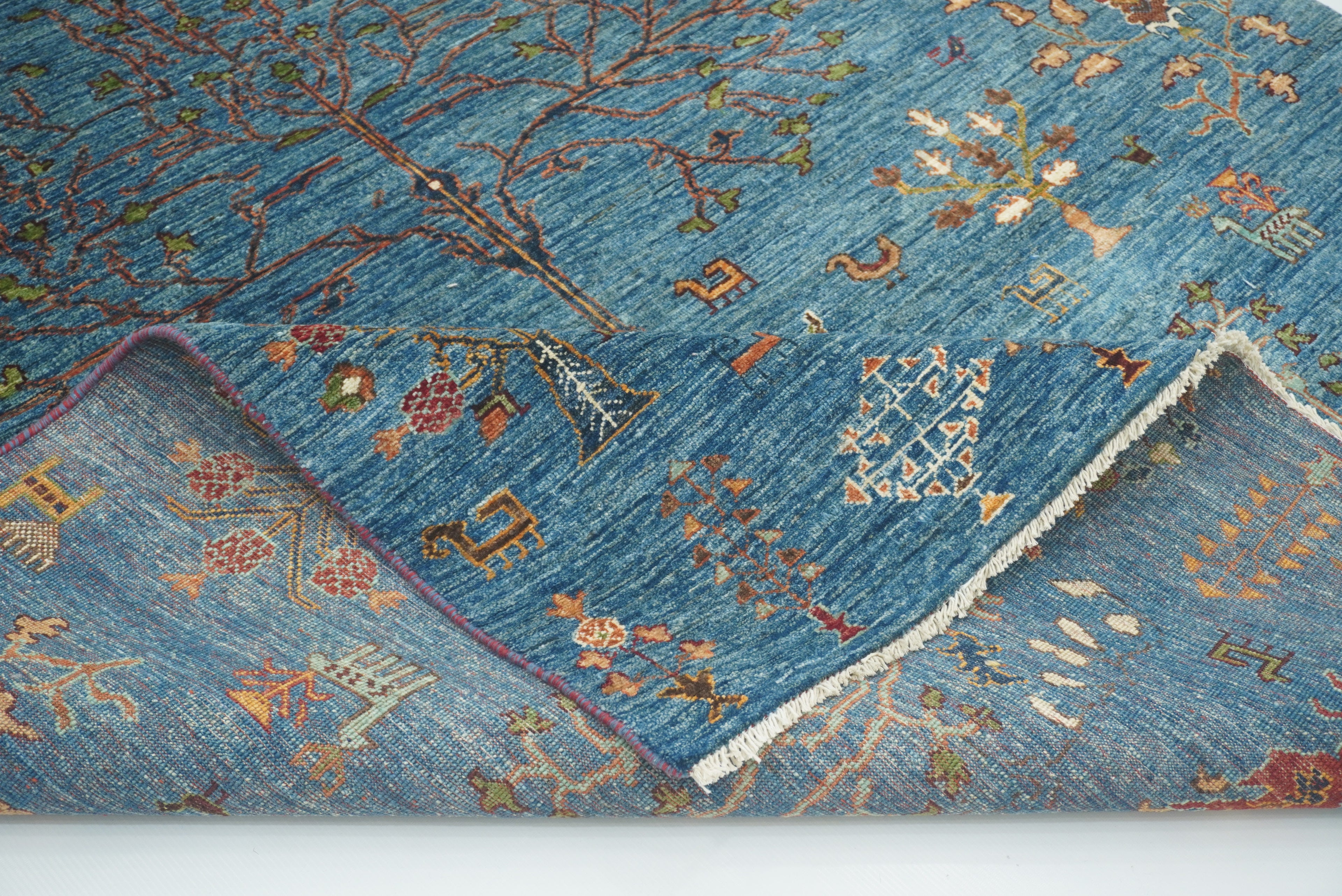 6x8 Blue Gabbeh Hand-Knotted Afghan Tree of Life Rug - Yildiz Rugs