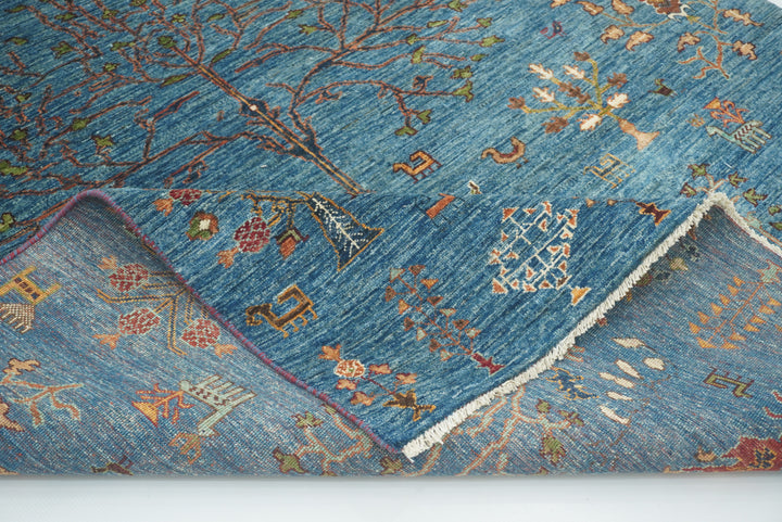 6x8 Blue Gabbeh Hand-Knotted Afghan Tree of Life Rug - Yildiz Rugs