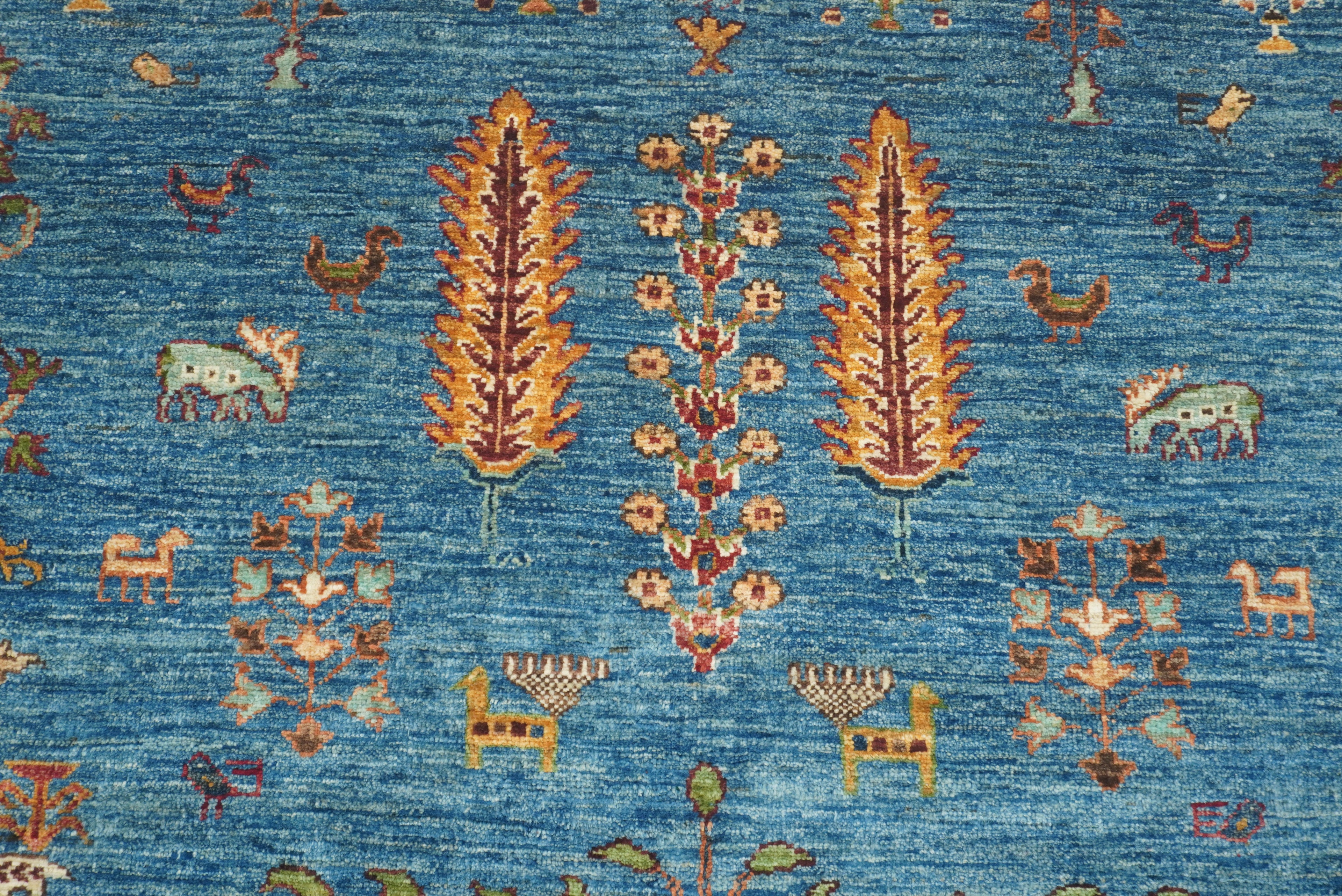 6x8 Blue Gabbeh Hand-Knotted Afghan Tree of Life Rug - Yildiz Rugs