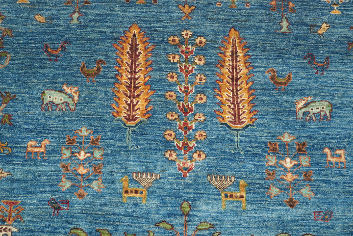 6x8 Blue Gabbeh Hand-Knotted Afghan Tree of Life Rug - Yildiz Rugs