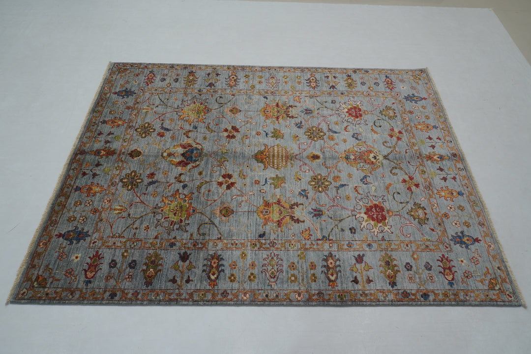 5x7 Blueish Gray Waziri Afghan Hand Knotted Oriental Rug