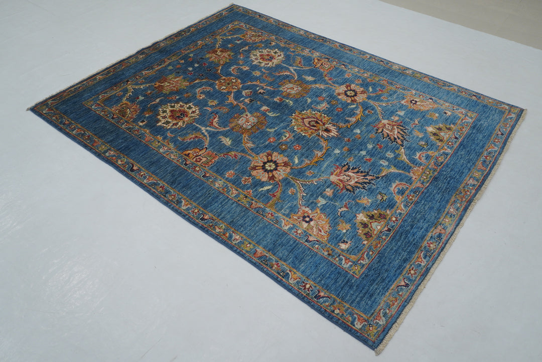 5x7 Blue Waziri Afghan Hand Knotted Oriental Rug