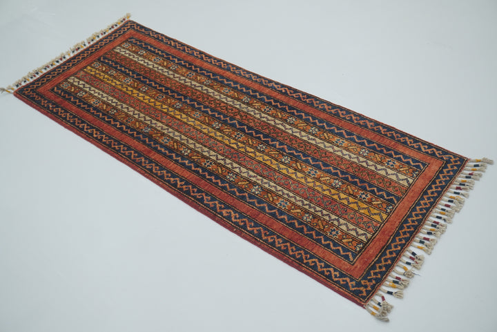 2x5 Red Shaal Turkish Hand knotted Runner Rug - Yildiz Rugs