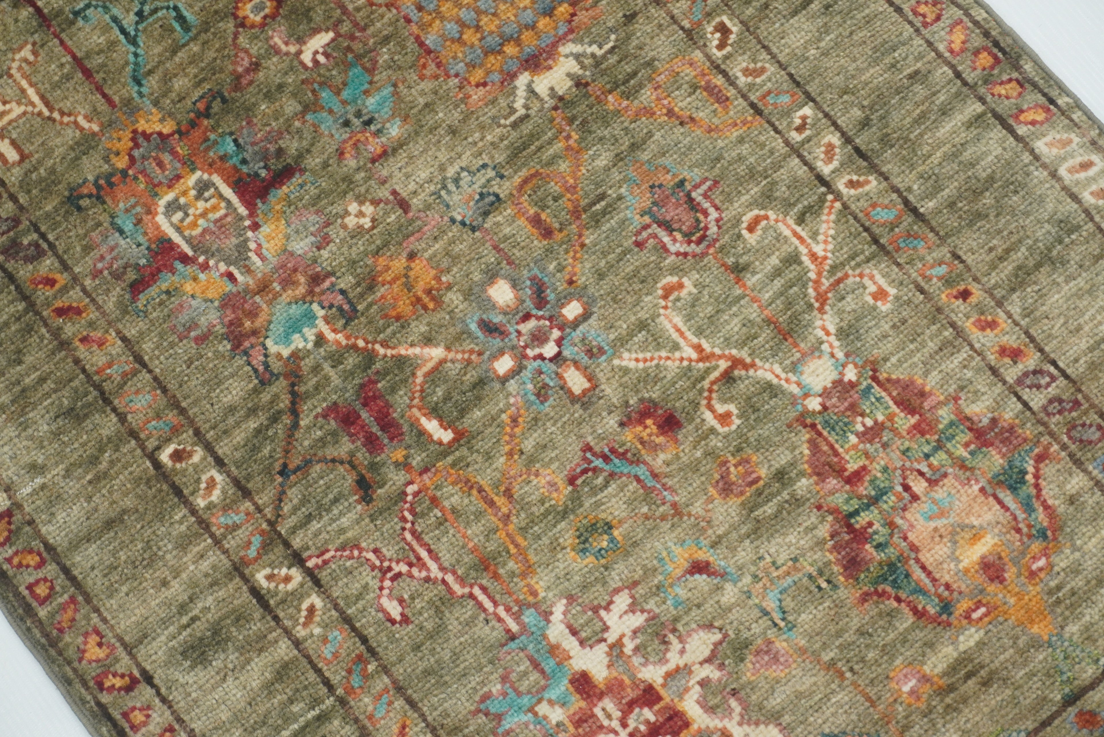 2x3 Green Afghan Waziri Floral Hand Knotted Rug - Yildiz Rugs