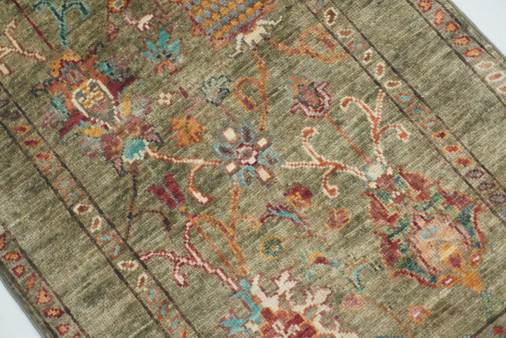 2x3 Green Afghan Waziri Floral Hand Knotted Rug - Yildiz Rugs