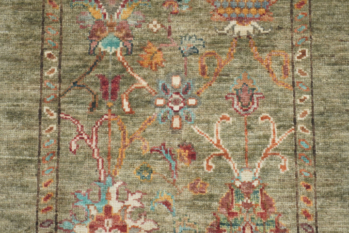 2x3 Green Afghan Waziri Floral Hand Knotted Rug - Yildiz Rugs