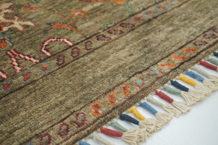 2x3 Green Afghan Waziri Floral Hand Knotted Rug - Yildiz Rugs
