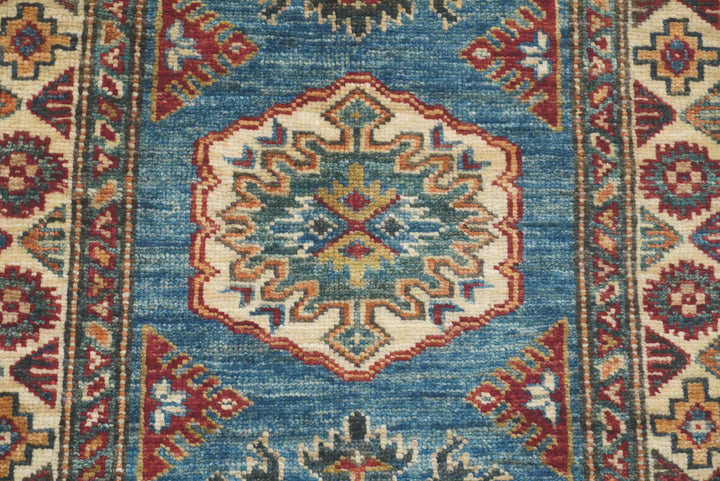 2x3 Blue Kazak Hand-Knotted Afghan Rug - Yildiz Rugs