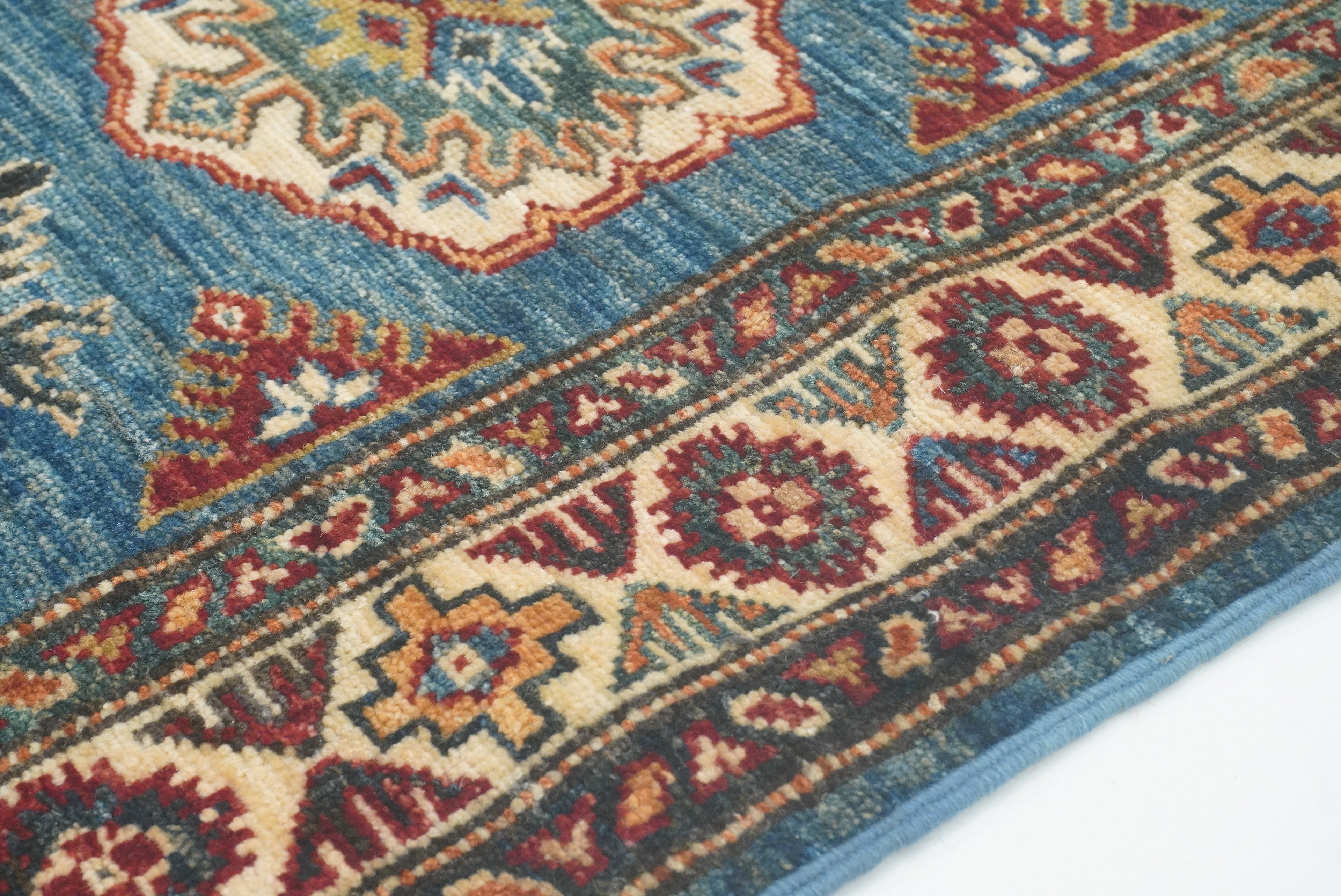 2x3 Blue Kazak Hand-Knotted Afghan Rug - Yildiz Rugs