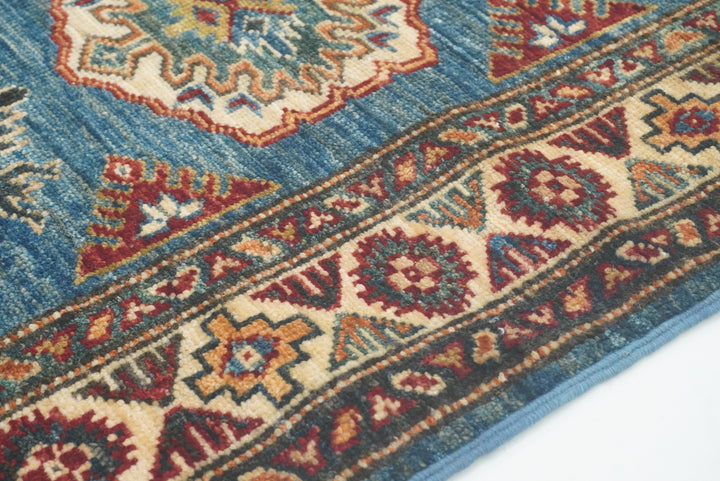 2x3 Blue Kazak Hand-Knotted Afghan Rug - Yildiz Rugs