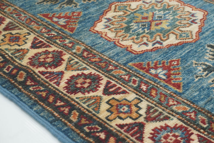 2x3 Blue Kazak Hand-Knotted Afghan Rug - Yildiz Rugs