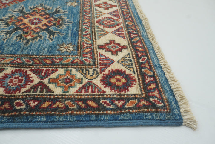 2x3 Blue Kazak Hand-Knotted Afghan Rug - Yildiz Rugs