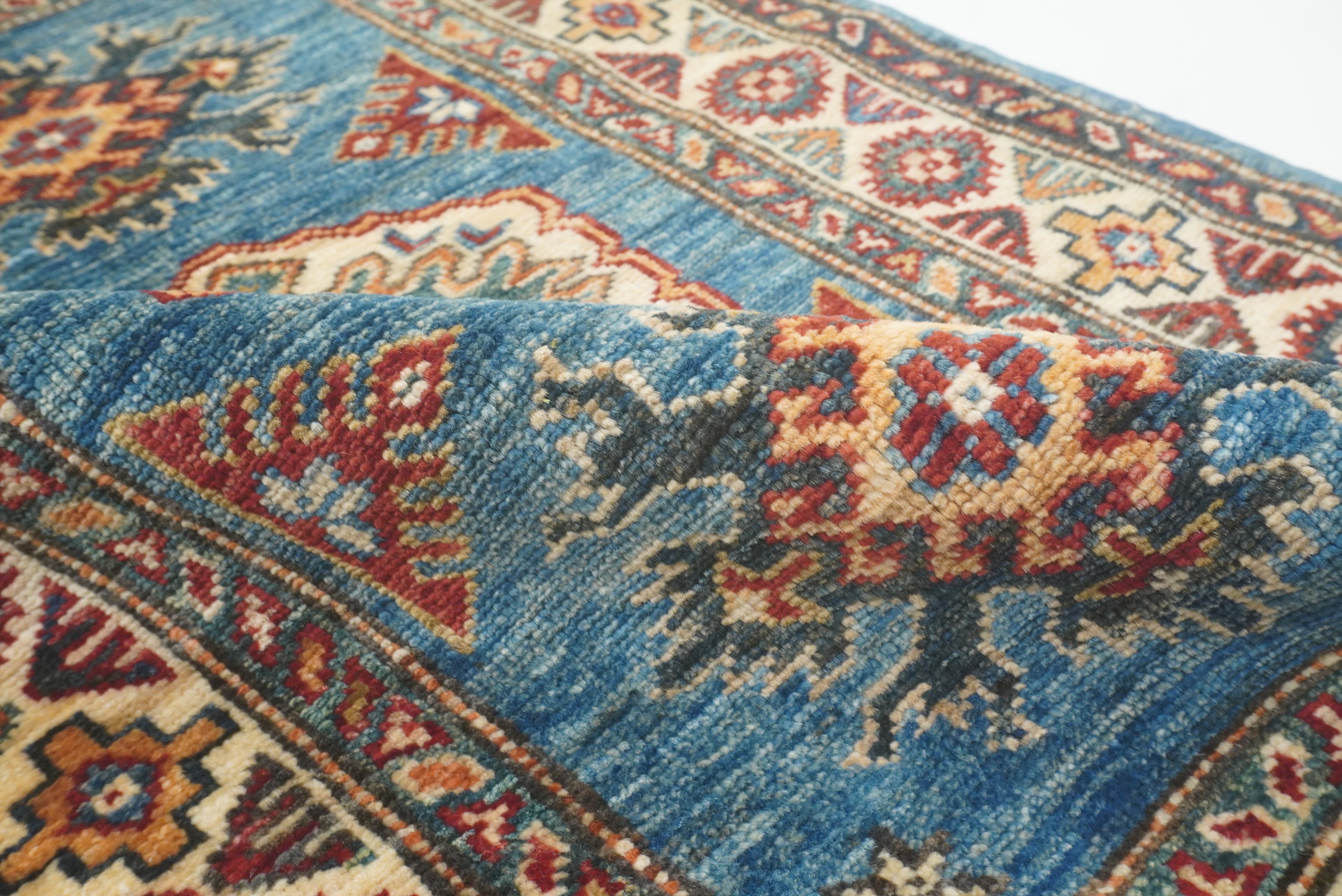 2x3 Blue Kazak Hand-Knotted Afghan Rug - Yildiz Rugs