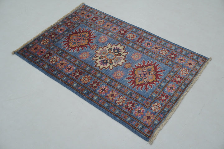 2x3 Blue Kazak Afghan Hand knotted Rug