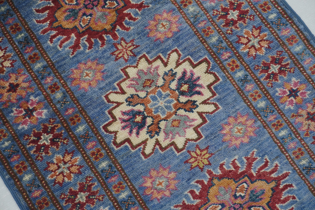 2x3 Blue Kazak Afghan Hand knotted Rug