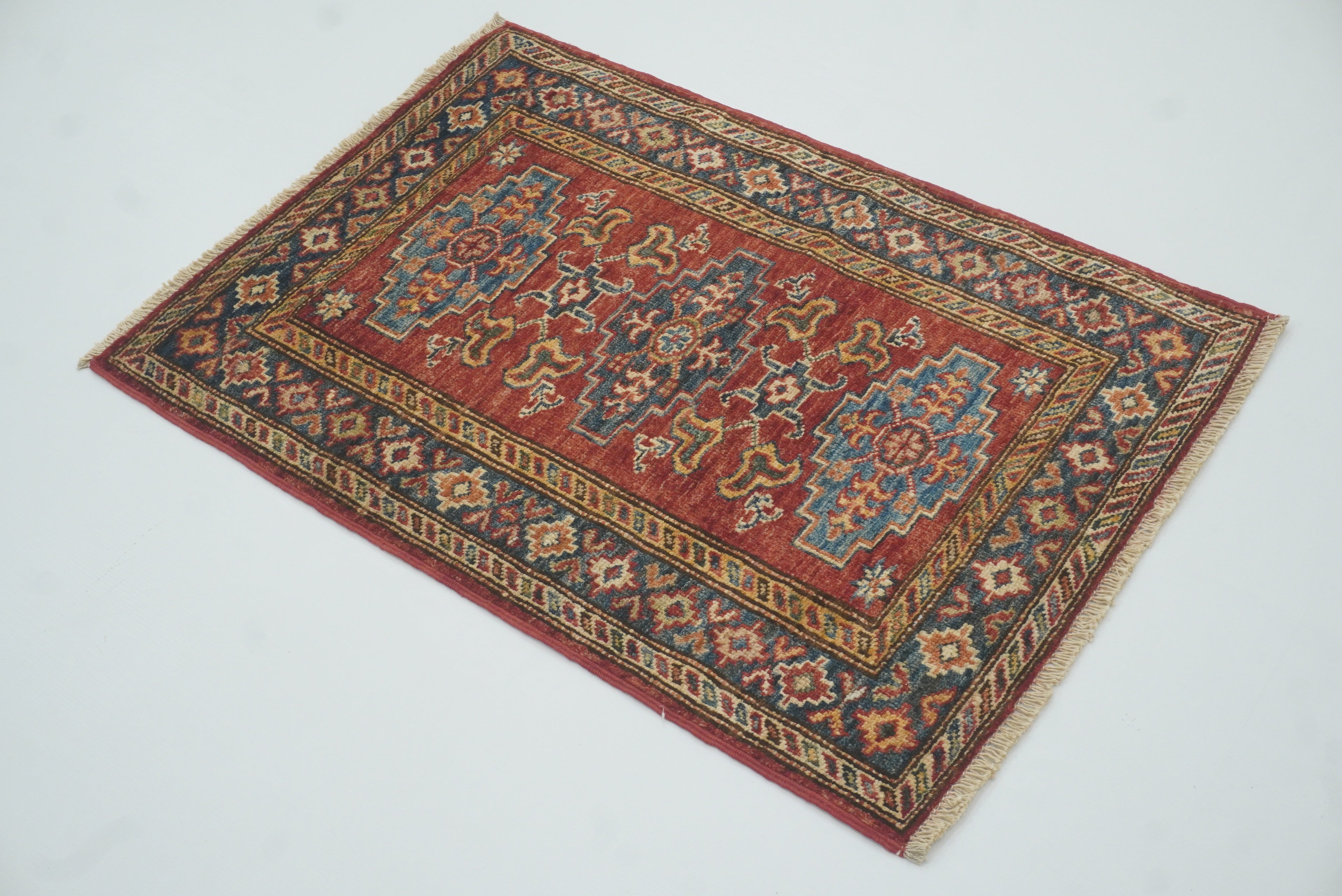 2x3 Red Kazak Hand-Knotted Afghan Rug - Yildiz Rugs