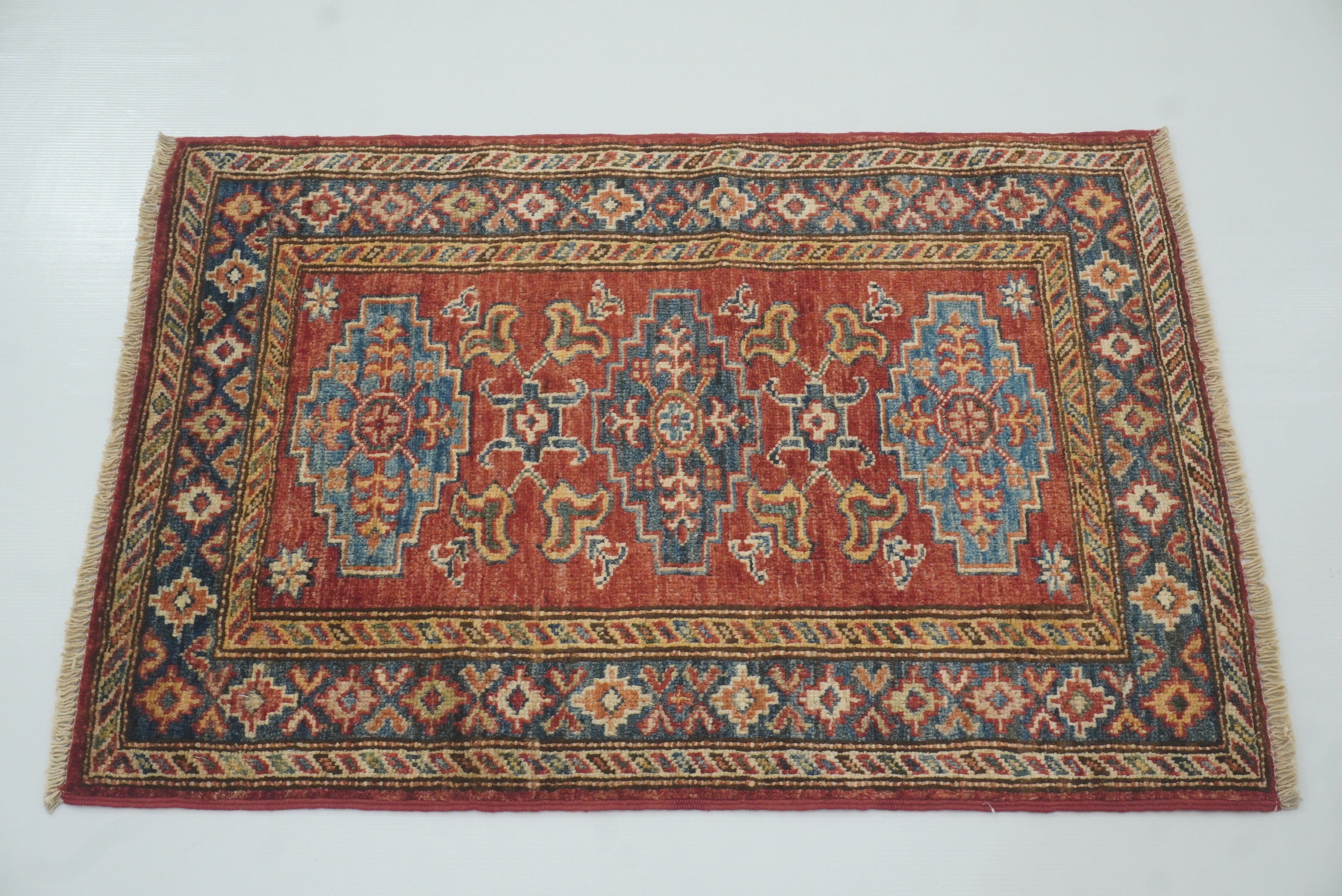 2x3 Red Kazak Hand-Knotted Afghan Rug - Yildiz Rugs