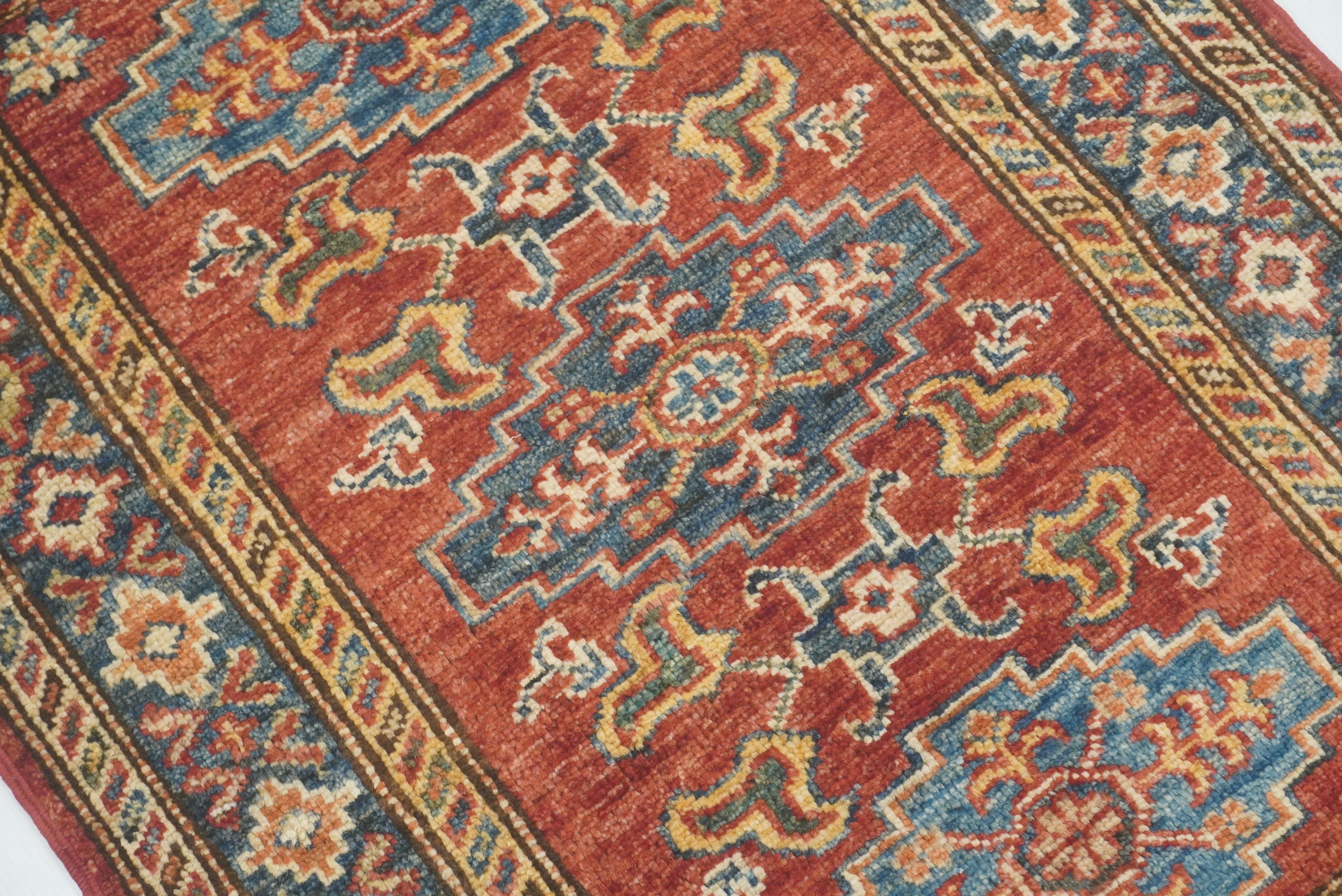 2x3 Red Kazak Hand-Knotted Afghan Rug - Yildiz Rugs
