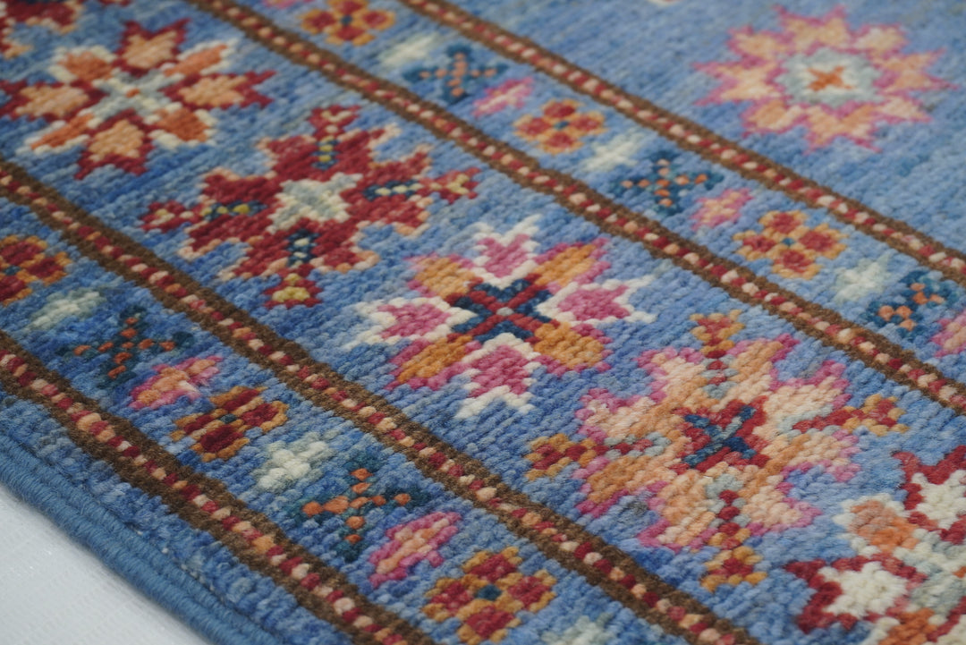 2x3 Blue Kazak Afghan Hand knotted Rug