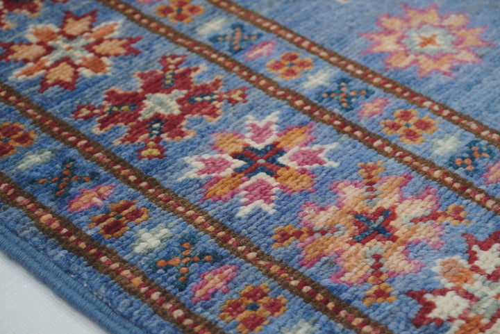 2x3 Blue Kazak Afghan Hand knotted Rug