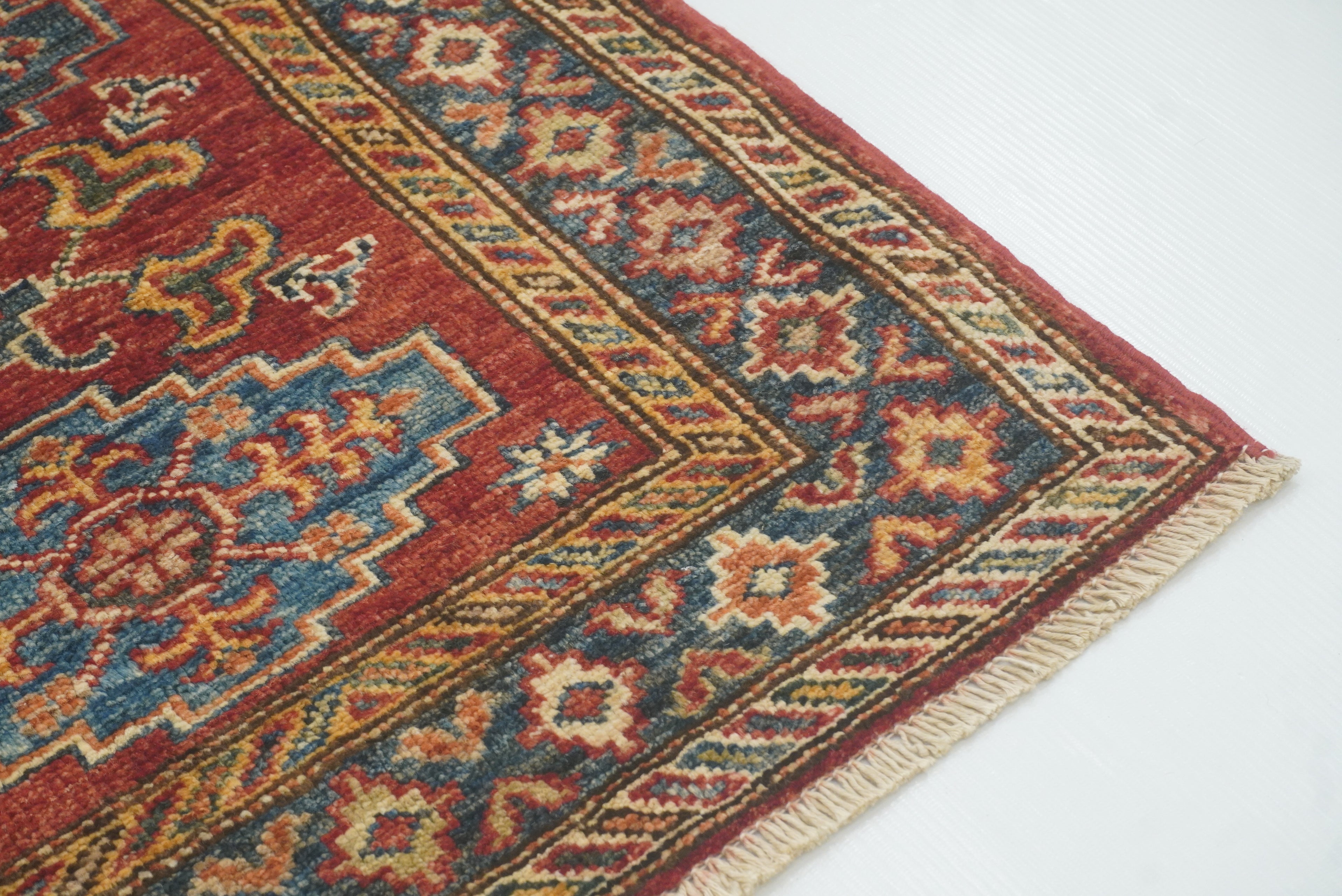 2x3 Red Kazak Hand-Knotted Afghan Rug - Yildiz Rugs
