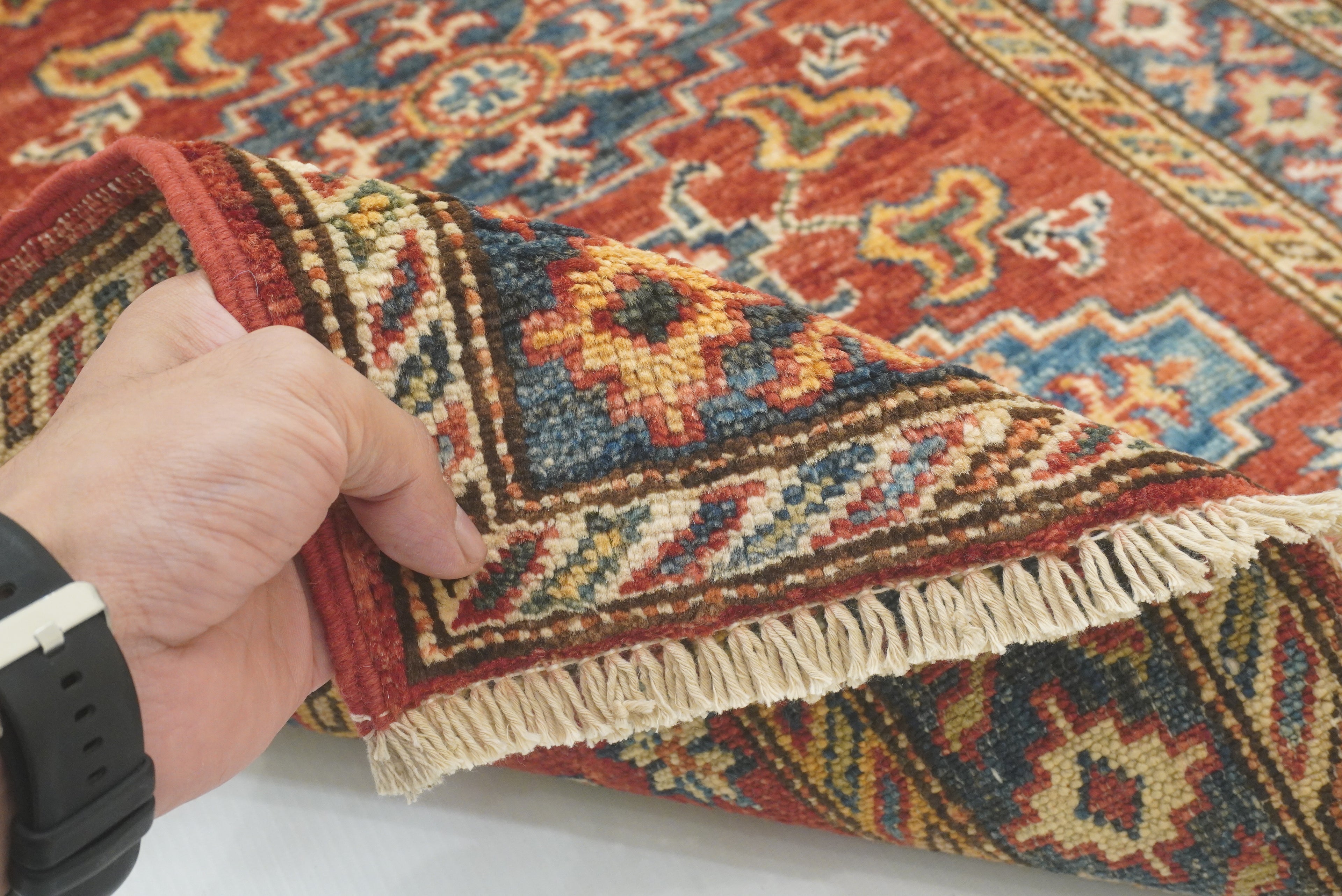 2x3 Red Kazak Hand-Knotted Afghan Rug - Yildiz Rugs