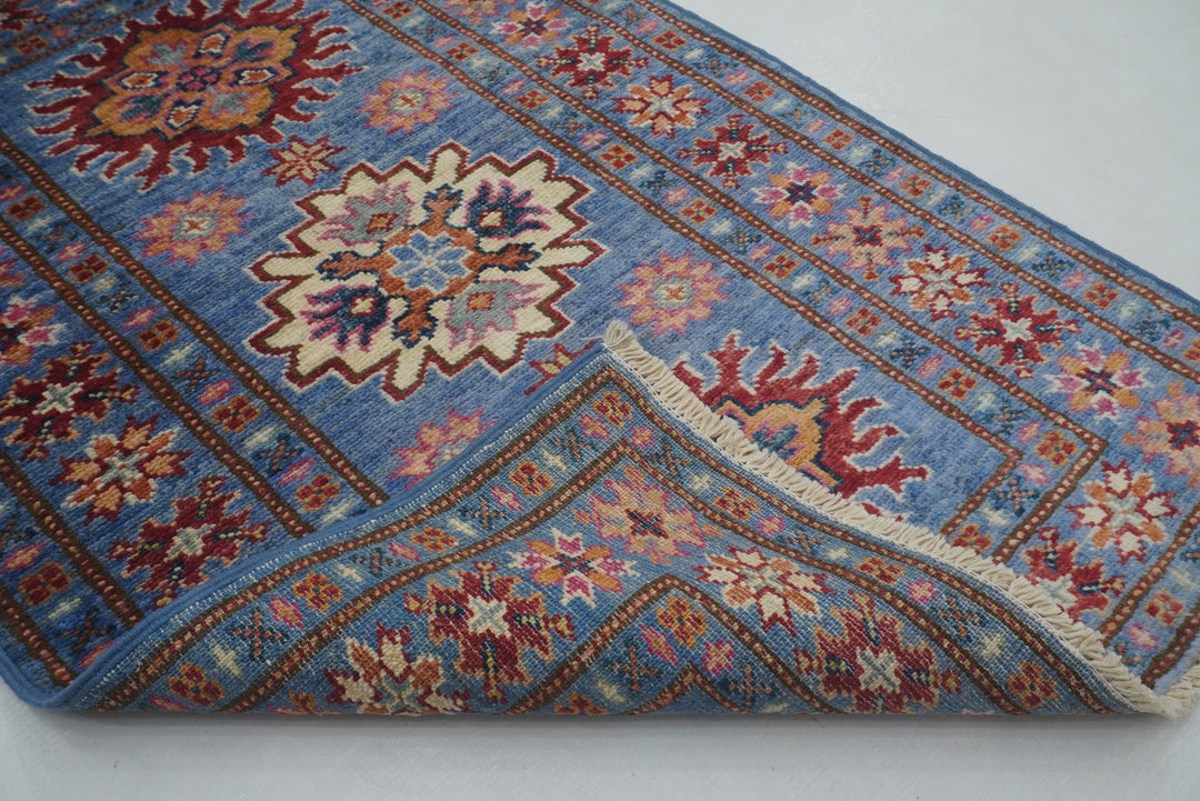 2x3 Blue Kazak Afghan Hand knotted Rug