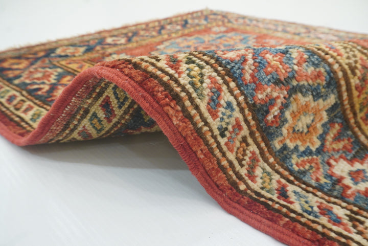 2x3 Red Kazak Hand-Knotted Afghan Rug - Yildiz Rugs