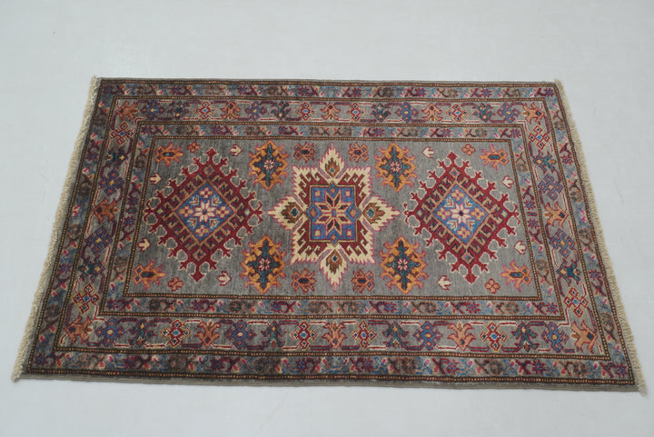 3x4 Gray Kazak Afghan Hand Knotted Oriental Rug