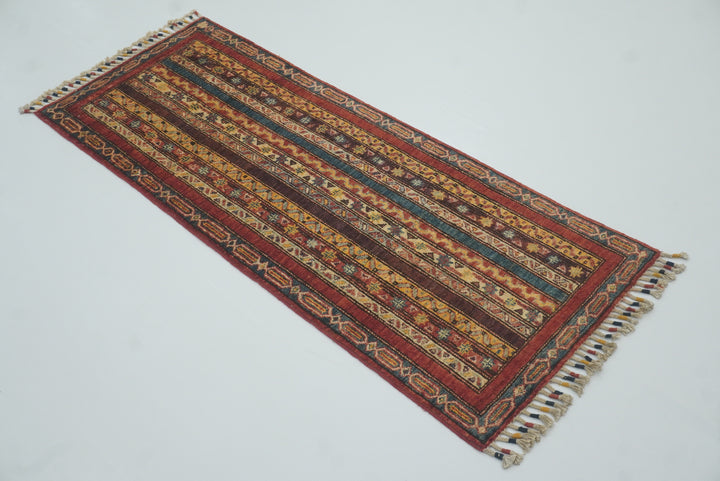 2x5 Red Shaal Turkish Hand knotted Runner Rug - Yildiz Rugs