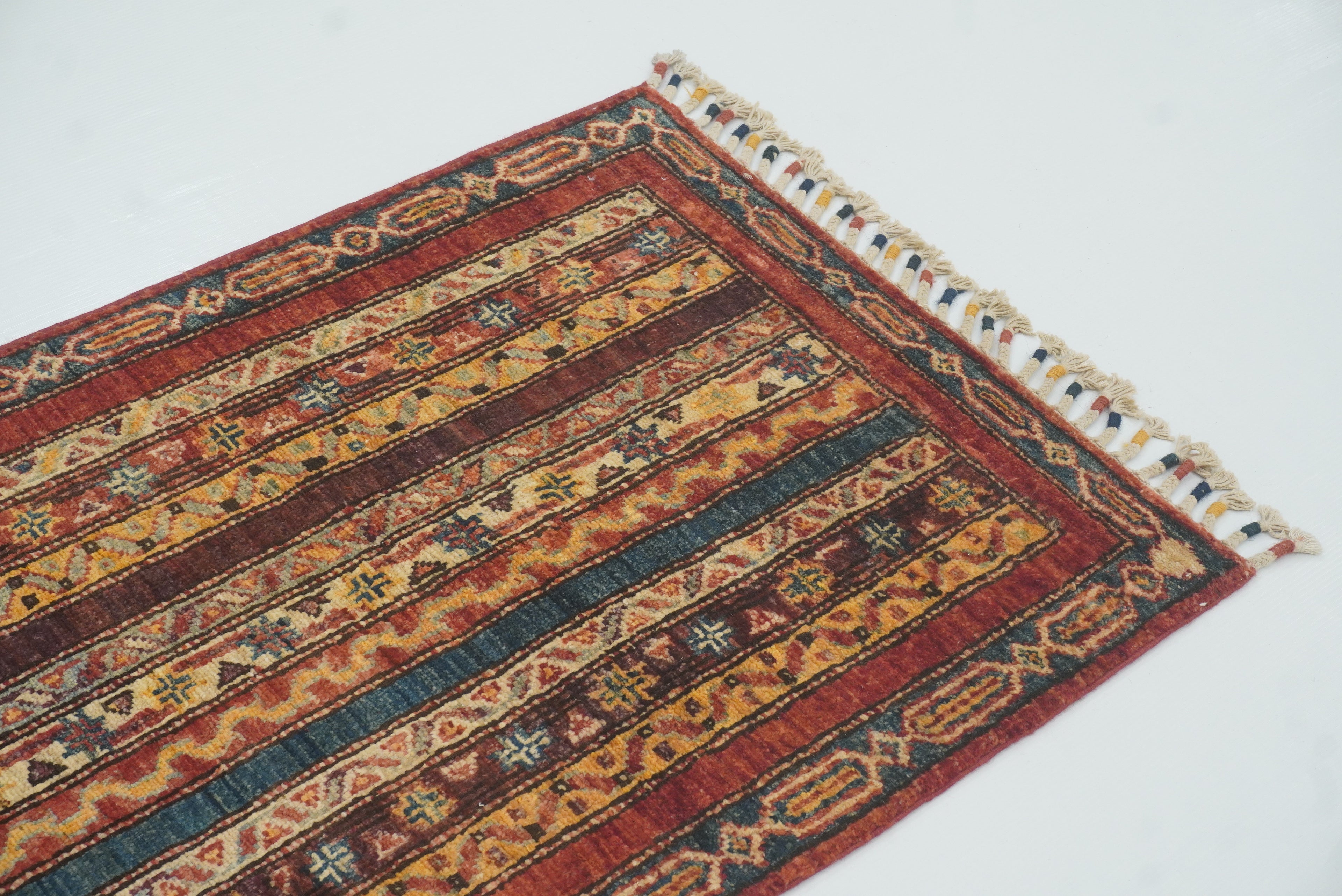 2x5 Red Shaal Turkish Hand knotted Runner Rug - Yildiz Rugs