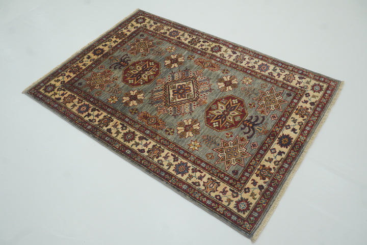 3x5 Gray Kazak Afghan Hand-knotted Rug - Yildiz Rugs